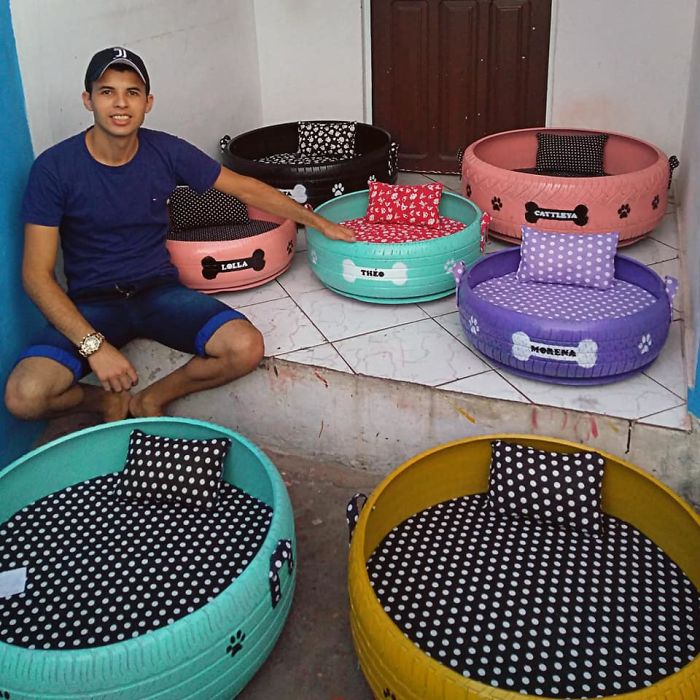 Бразилец делает из старых покрышек милые кроватки для животных, которые живут в приюте